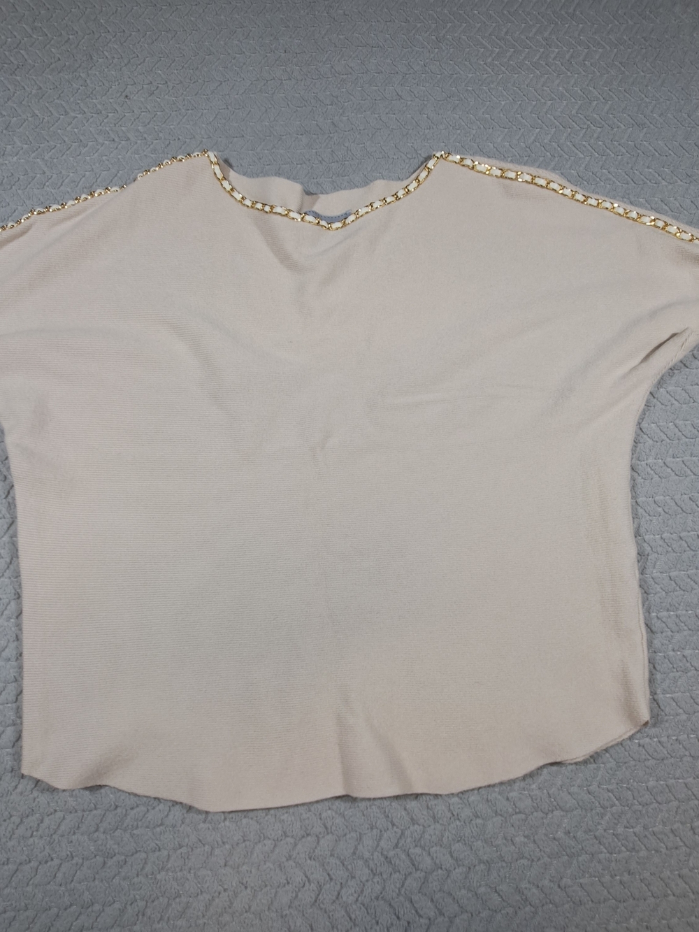 Milano Cream Short Sleeve Top with Gold Chain Trim